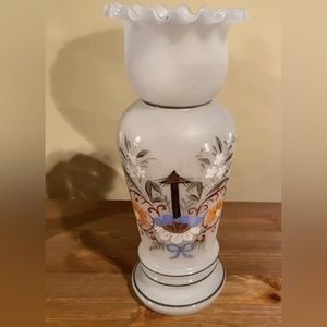 Vintage Bristol Glass Hand Painted White Frosted Vase
